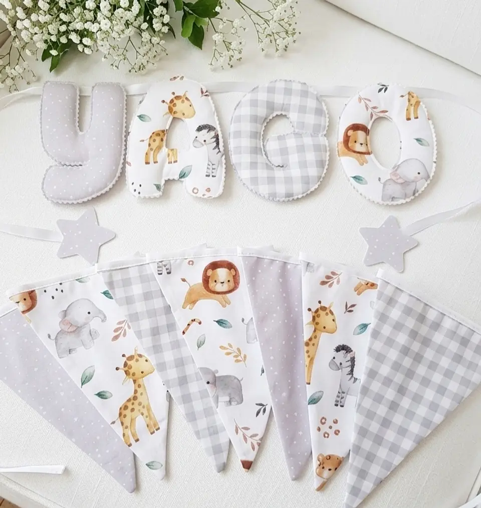 Pack Guirnalda personalizada y banderines, 2-3 telas 1