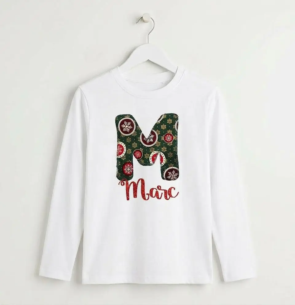 Camiseta inicial personalizada Navidad verde 2