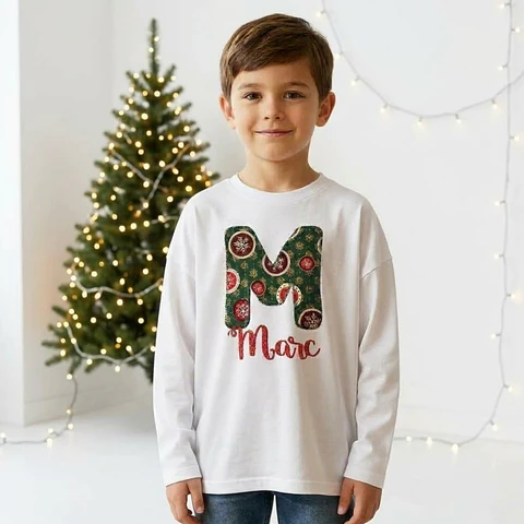 Camiseta inicial personalizada Navidad verde