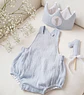  Conjunto corona cumpleaños y peto muselina azul liso - Miniatura 1