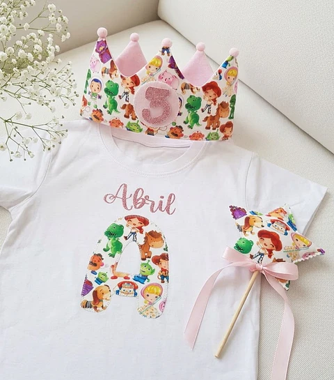  Conjunto corona de cumpleaños y camiseta Toy  story