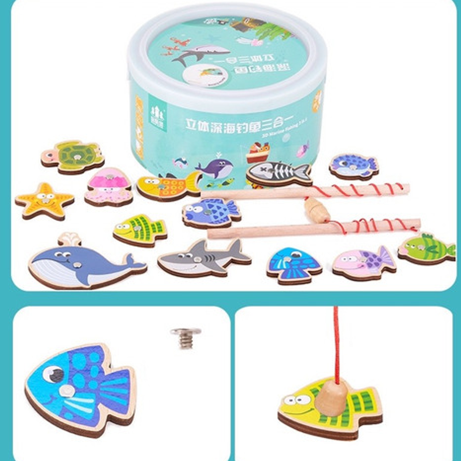 Juego Madera Pesca y Puzzle En Balde 2