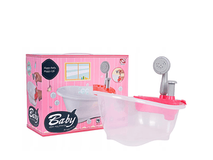 Bañera para Muñecas Transparente con Bomba de Agua Tina Rosada
