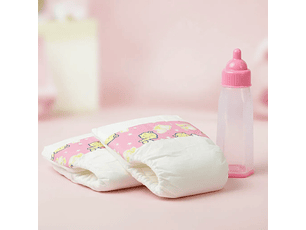 Set De 2 Pañales Con Mamadera Para Muñecas