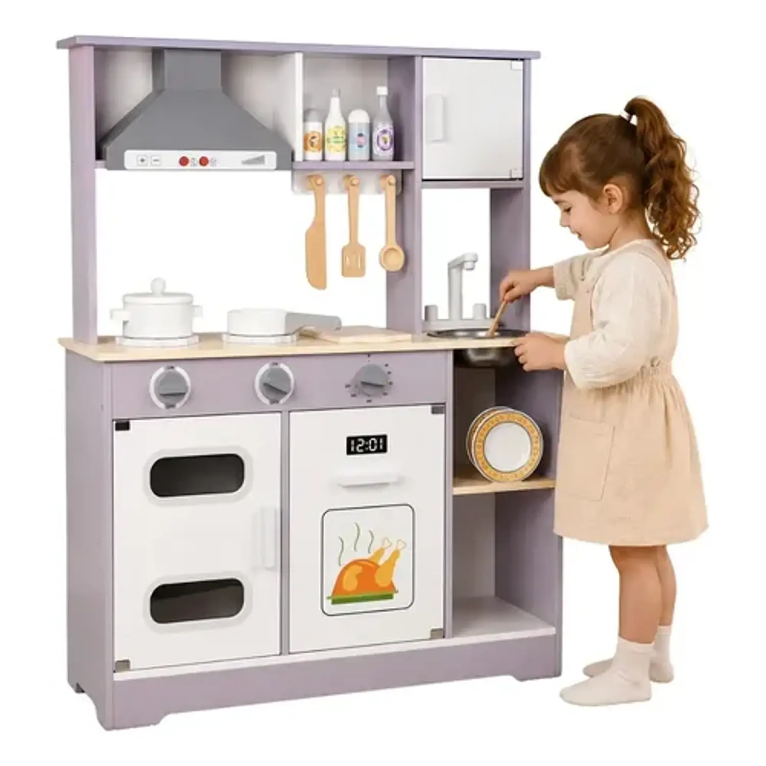 Cocina De Madera Para Niños Y Niñas Con Microondas 1
