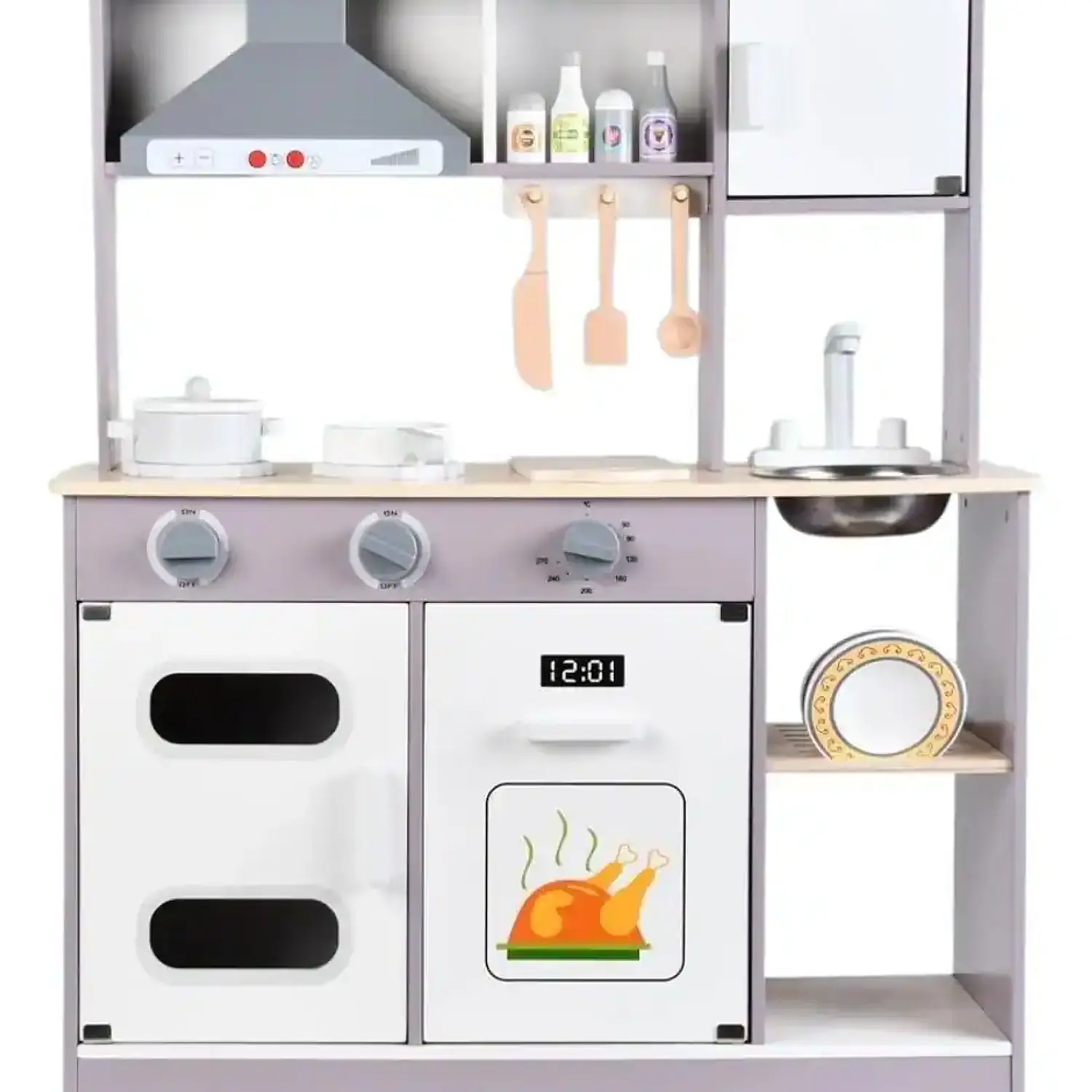 Cocina De Madera Para Niños Y Niñas Con Microondas 2