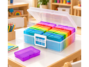 Caja Organizadora De Plastico Transparente De Colores X16