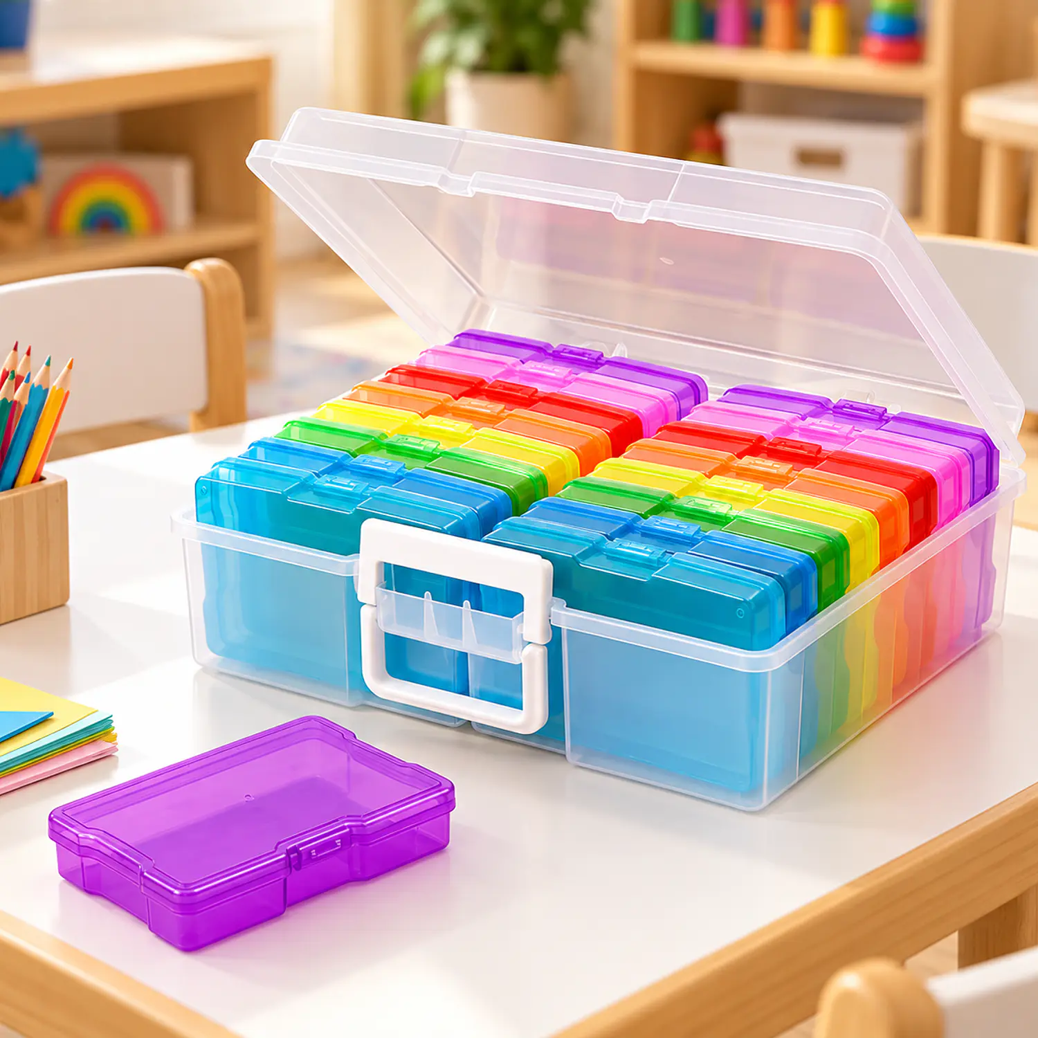 Caja Organizadora De Plastico Transparente De Colores X16 1