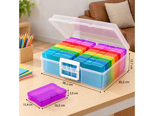 Caja Organizadora De Plastico Transparente De Colores X16