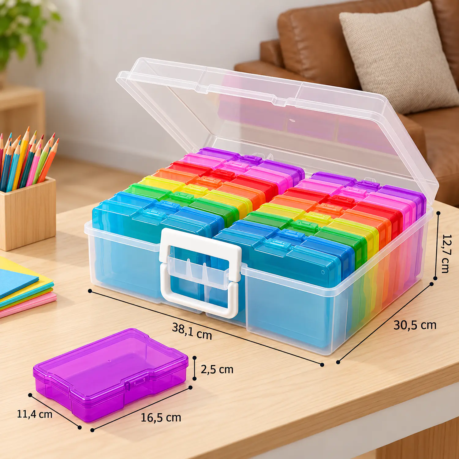 Caja Organizadora De Plastico Transparente De Colores X16 2