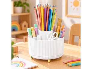 Organizador Giratorio De Escritorio Blanco Para Lapices O Brochas