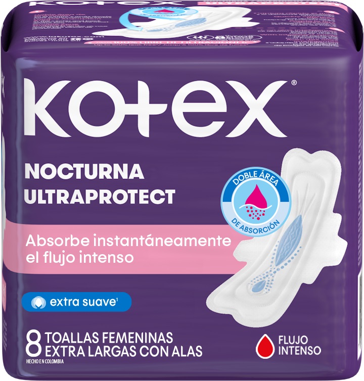 Toalla Femenina Kotex Nocturna Tela con Alas ( 4 x 8 UD )