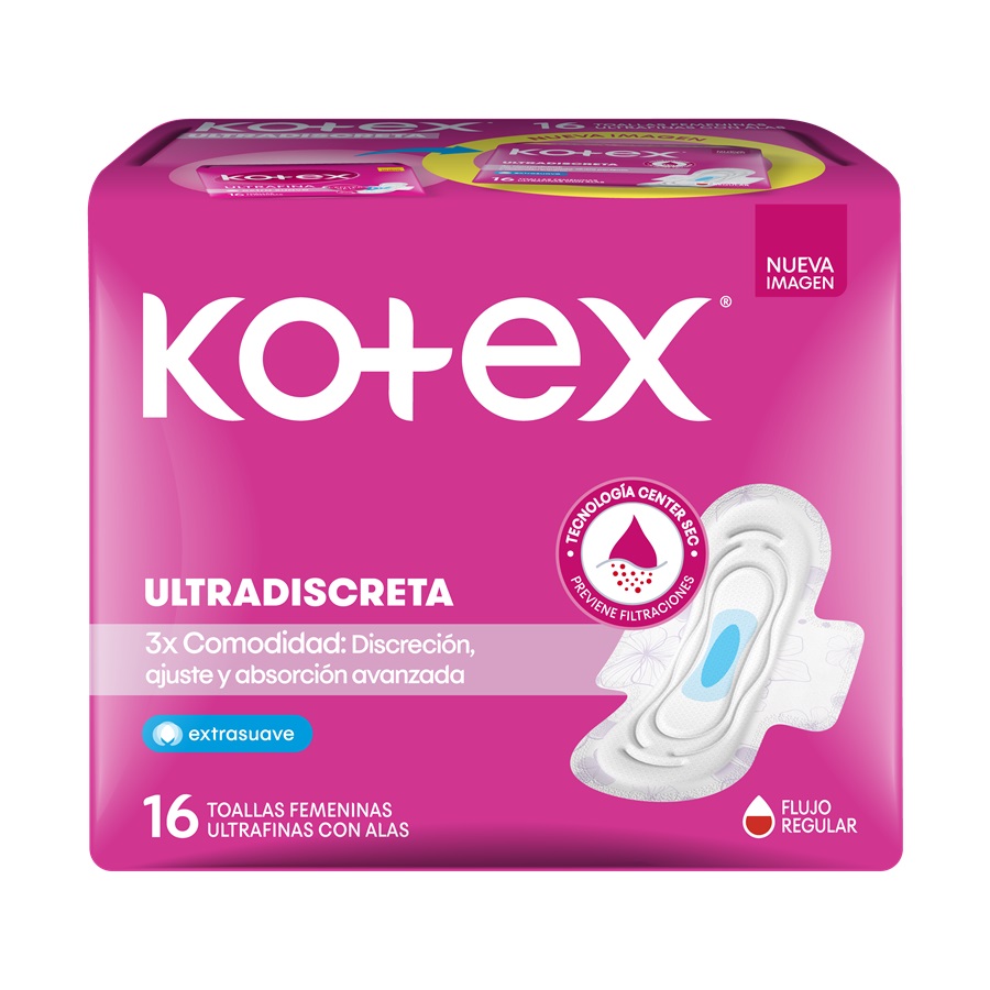 Toalla Femenina Ultrafina Tela con Alas Kotex ( 4 x 16 UD )
