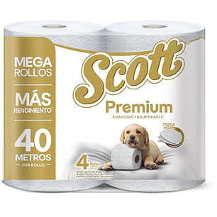Papel Higiénico Scott Premium Triple Hoja 40 Metros ( 6 x 4 Rollos )