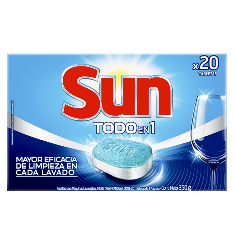 Detergente Lavavajillas Sun Todo en 1 ( 20 Tabletas )