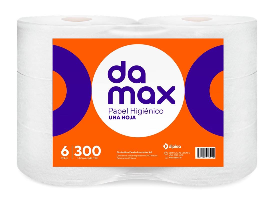 Papel Higiénico Damax 1 Hoja 300 Metros ( 6 x 1 Rollo )