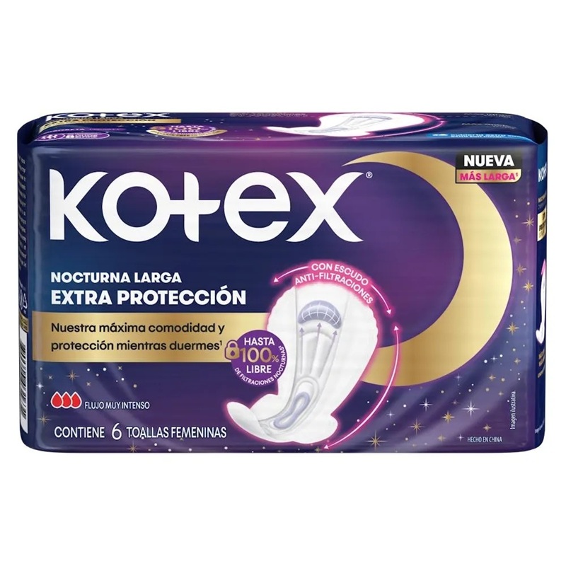 Toalla Femenina Nocturna Larga Extra Protección Kotex ( 3 x 6 UD )