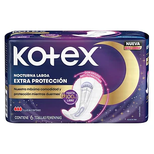 Toalla Femenina Nocturna Larga Extra Protección Kotex ( 3 x 6 UD )