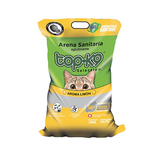 Arena Sanitaria para Gatos Topk9 Aglutinante Limón ( 10 KG )