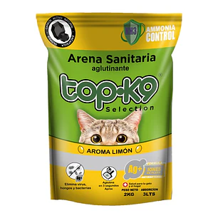 Arena Sanitaria para Gatos Topk9 Aglutinante Limón ( 2 KG )