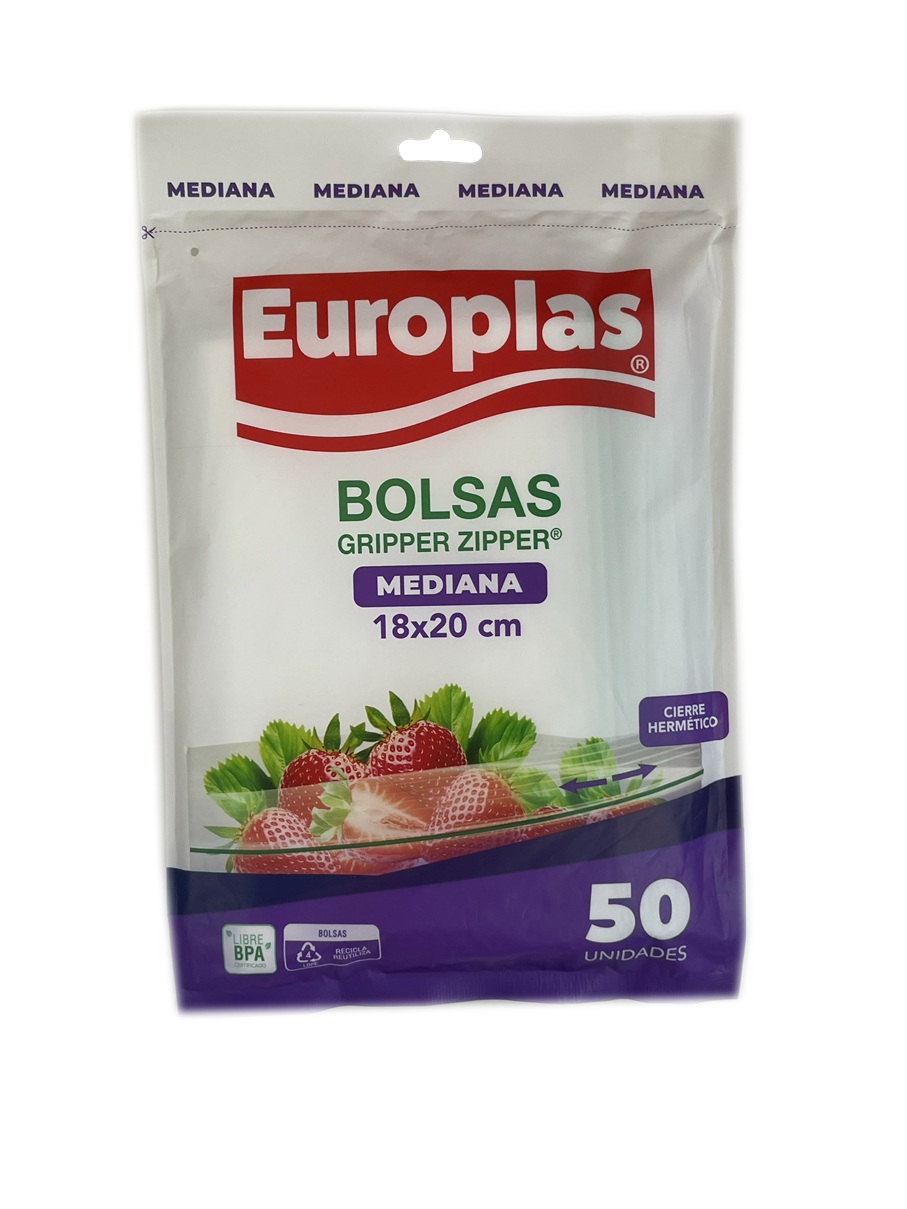 Bolsas Gripper Zipper Medianas Europlas 18x20 CM ( 50 UD )