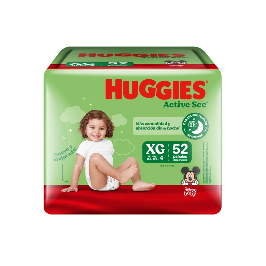 Pañal Huggies Active Sec Quincenal XG ( 52 pañales )