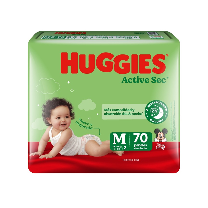Pañal Huggies Active Sec Quincenal M ( 70 pañales )