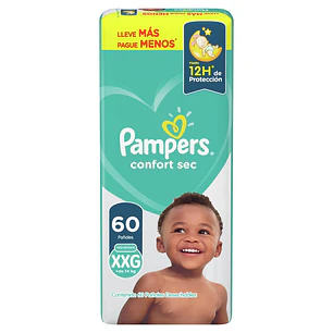 Pañal Pampers Confort Sec Quincenal XXG ( 60 Pañales )