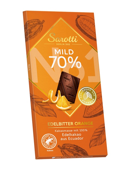 Chocolate en Barra Sarotti 70% Cacao con Naranja ( 100 G )
