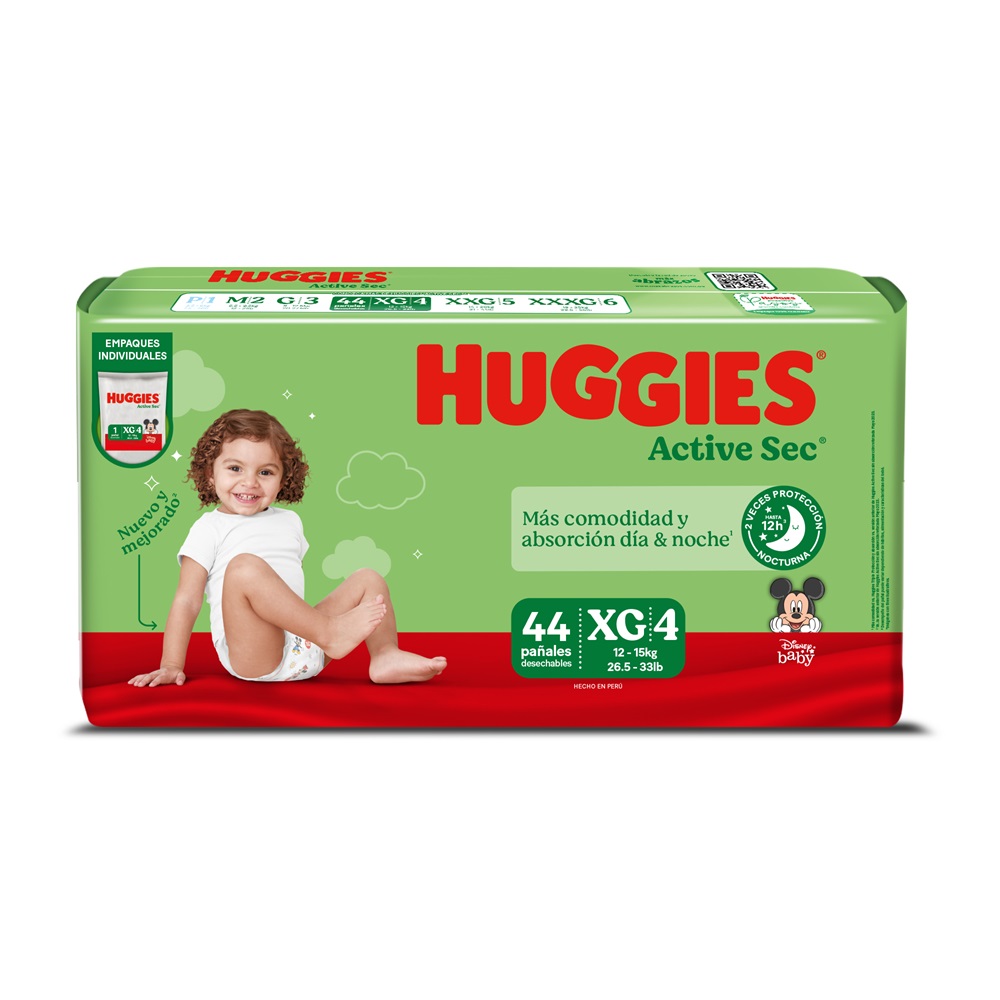 Pañal Huggies Active Sec Empaque Individual XG ( 44 Pañales )