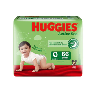 Pañal Huggies Active Sec Quincenal G ( 66 pañales )
