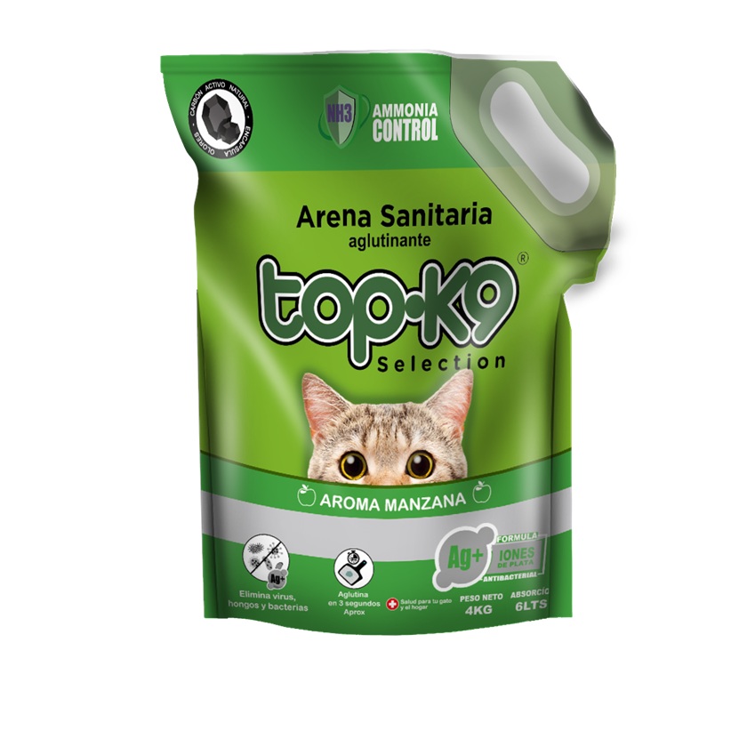 Arena Sanitaria para Gatos Topk9 Aglutinante Manzana ( 4 KG )