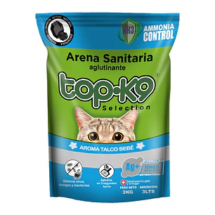 Arena Sanitaria para Gatos Topk9 Aglutinante Talco Bebé ( 2 KG )