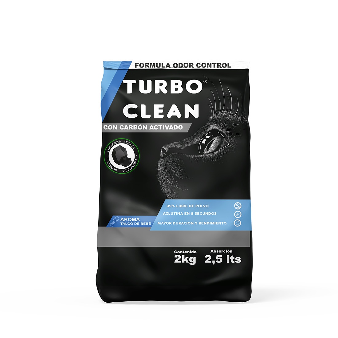 Arena Sanitaria para Gatos Turbo Clean Aglutinante Talco Bebé ( 2 KG )