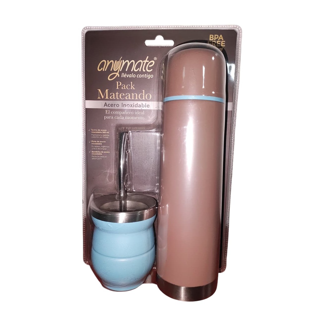 Set Termo Bala + Mate Metálico con Bombilla Anymate ( 1 UD )