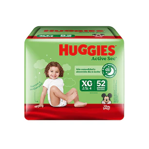 Pañal Huggies Active Sec Quincenal XG ( 52 pañales )