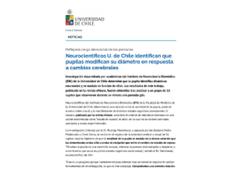 Neurocientíficos U. de Chile identifican que pupilas modifican su diámetro en respuesta a cambios cerebrales
