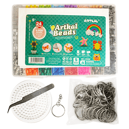 Kit Hama Beads - Artkal 24 Colores 4.800 Beads + 50 Llaveros
