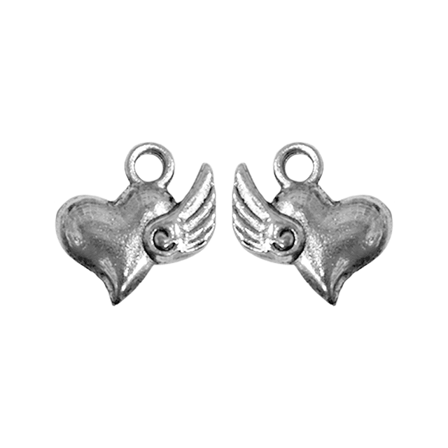 Dijes Corazón con Alas - 14mm x 13mm - 6 Unidades 