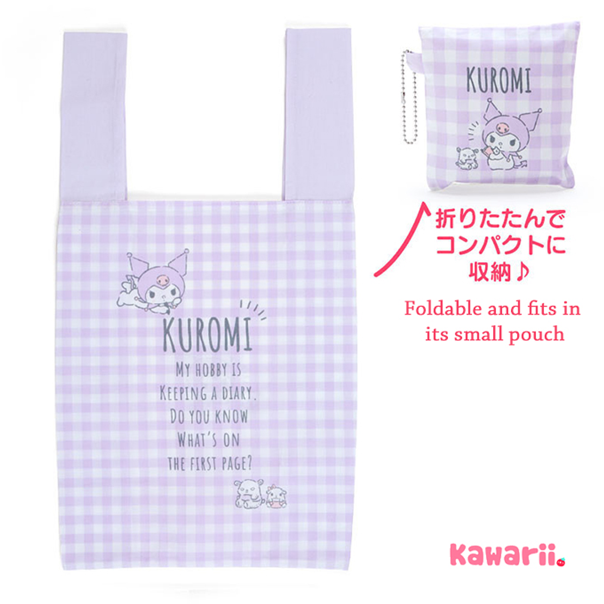 Sac fourre-tout Sanrio Original Kuromi Cotton Eco avec porte