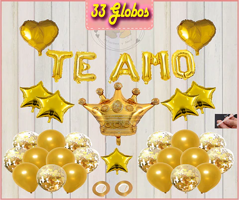 Pack Globos Corona Dorado