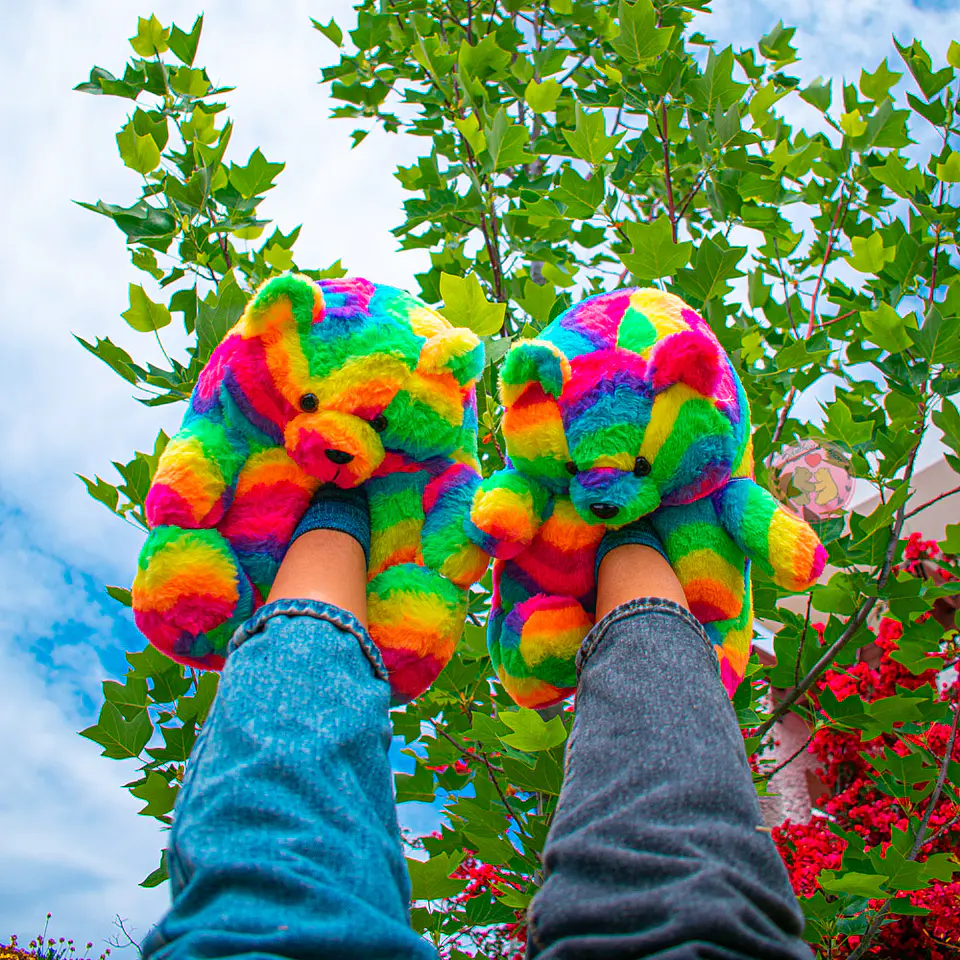 Pantuflas Peluche Osito Arcoíris – Regalo Suave y Tierno 2