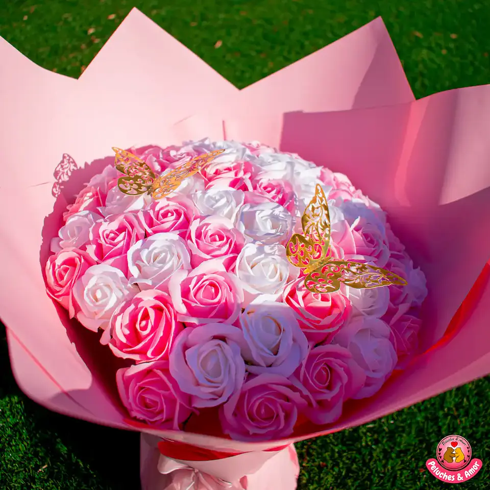 Ramo de 50 Rosas Eternas Palo Rosa (Blanco y Rosa) 2