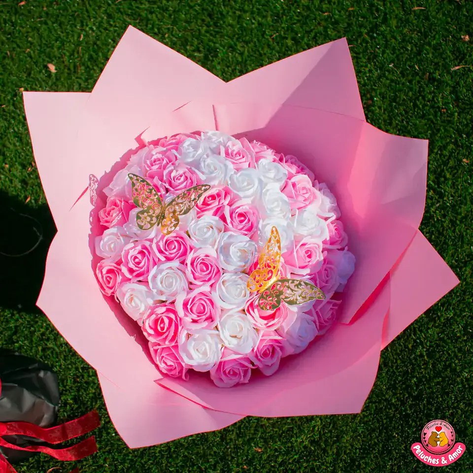 Ramo de 50 Rosas Eternas Palo Rosa (Blanco y Rosa) 1