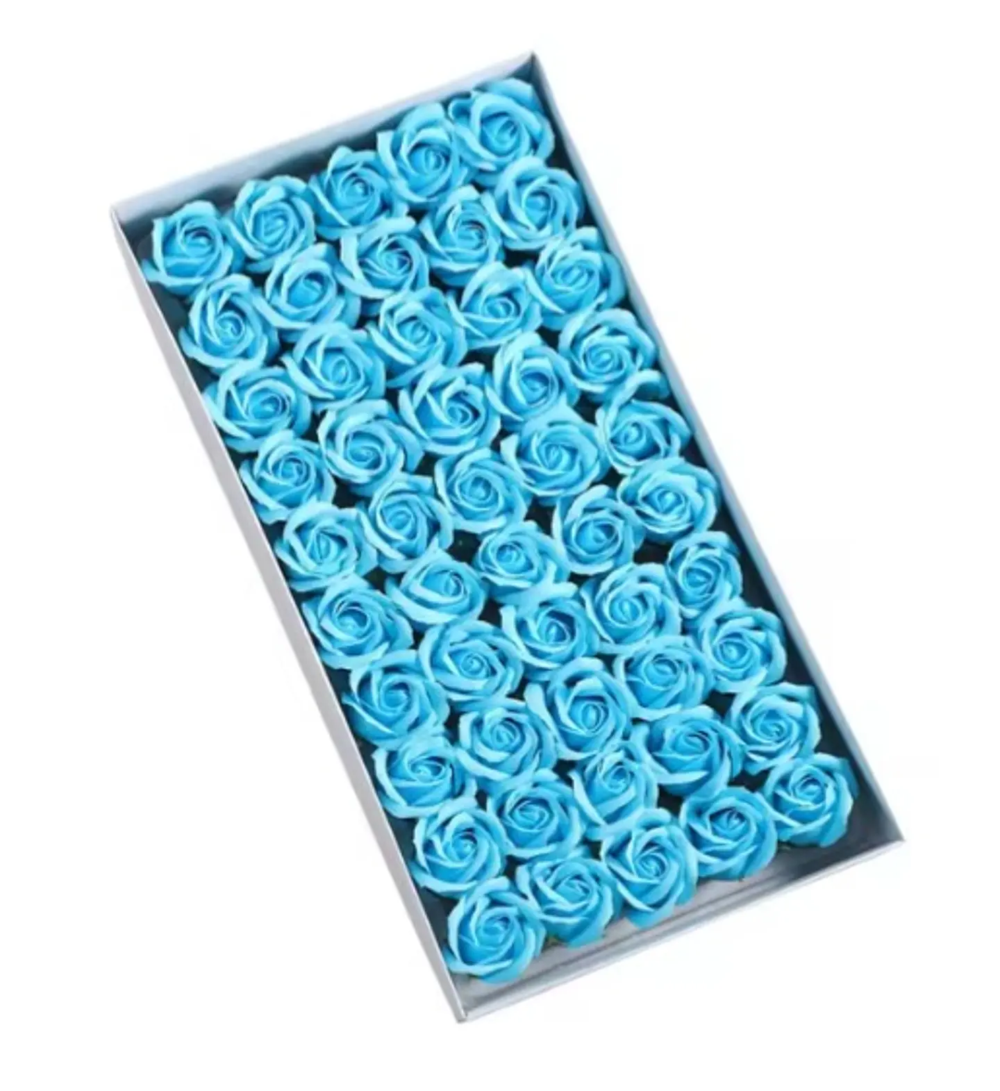Caja 50 Rosas de Jabon Celeste 1