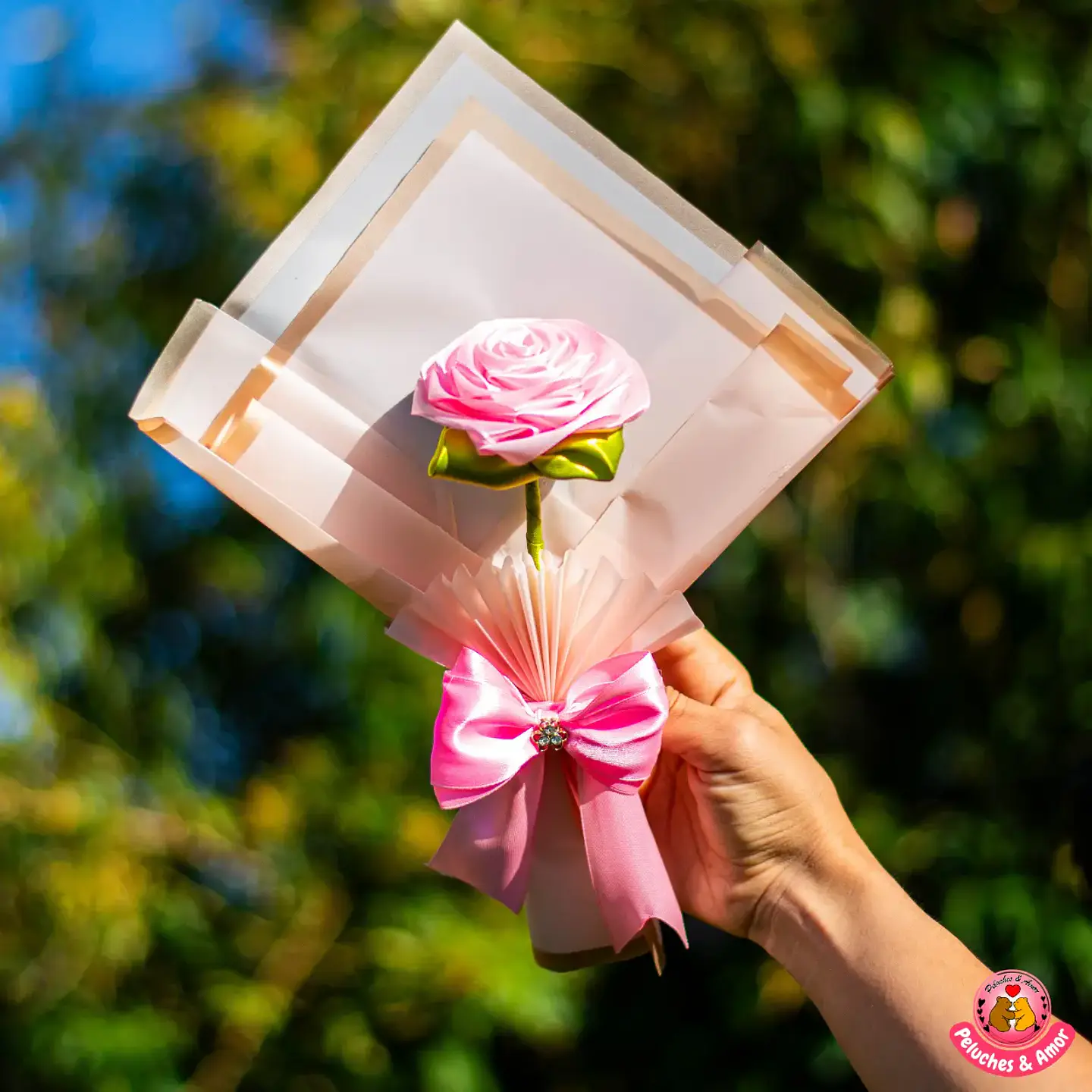 Rosa Eterna de Cinta de Satín - Rosado | Hecho a Mano 1