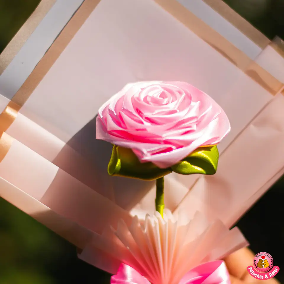 Rosa Eterna de Cinta de Satín - Rosado | Hecho a Mano 2