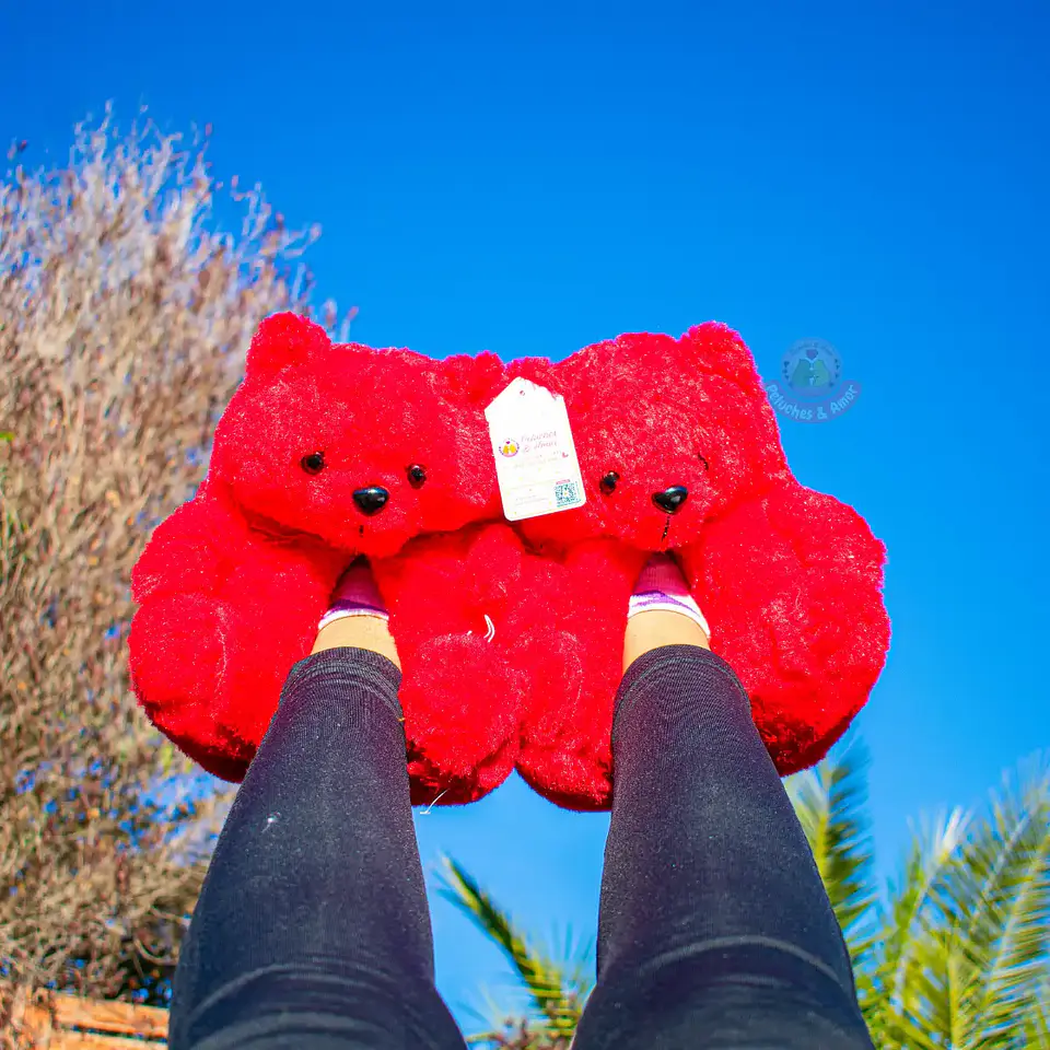 Pantuflas Peluche Osito Rojo – Regalo Suave y Tierno 1