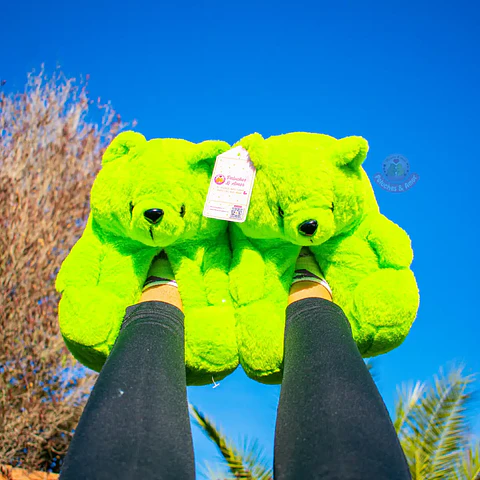 Pantuflas Peluche Osito Verde – Regalo Suave y Tierno