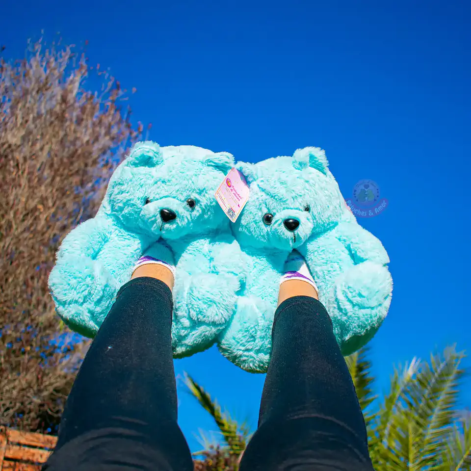 Pantuflas Peluche Osito Celeste – Regalo Suave y Tierno 1